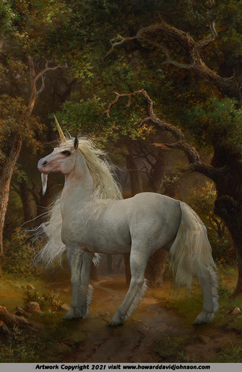 alt="The Unicorn of the Forest fantasy art UNICORN ART painting poster wallpaper"